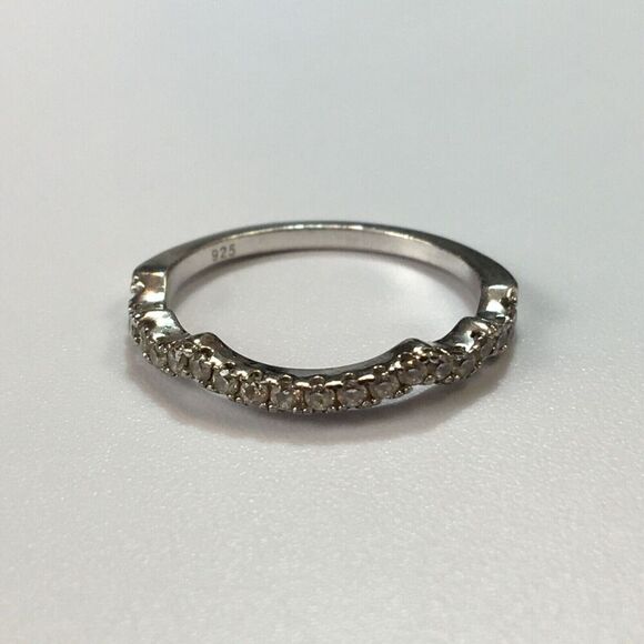 Sterling Silver Ring Size 6.5 Cubic Zirconia Wave Band Layering Stacking - Picture 13 of 14